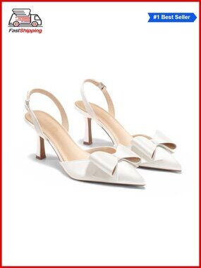 Satin Slingback Kitten Heels Pointed Toe Bow Wedding Pumps